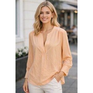 Calvin Klein Orange V Neck Spring Long Sleeve Career Blouse